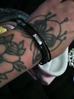 Black Double Band Bracelet with Silver Accent